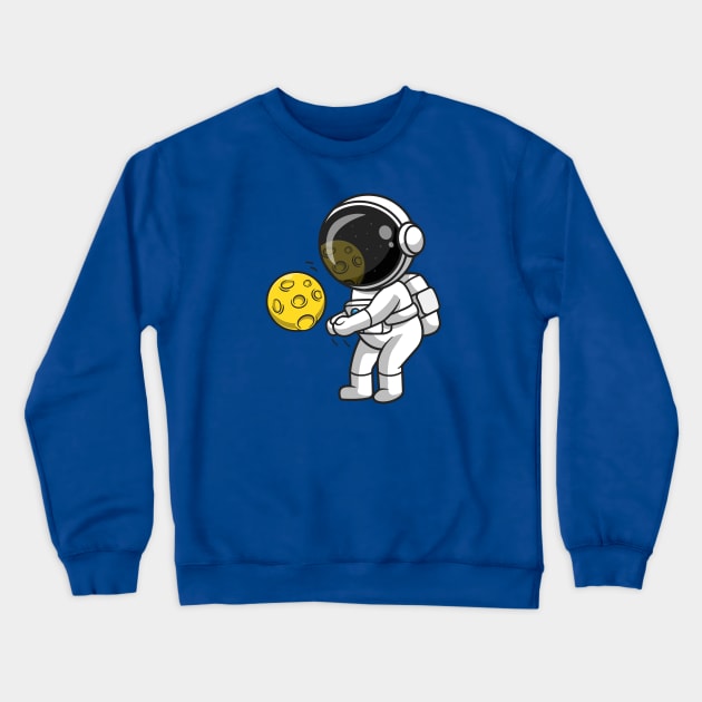 Cute Astronaut Playing Volleyball Moon Cartoon Crewneck Sweatshirt by Catalyst Labs